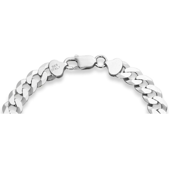 925 Sterling Silver Italian Solid 9mm Diamond-Cut Cuban Link Curb Chain ZA815 - Picture 2 of 5